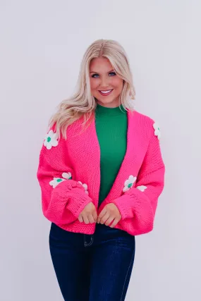 La Fluer Cropped Open Front Cardigan - Pink