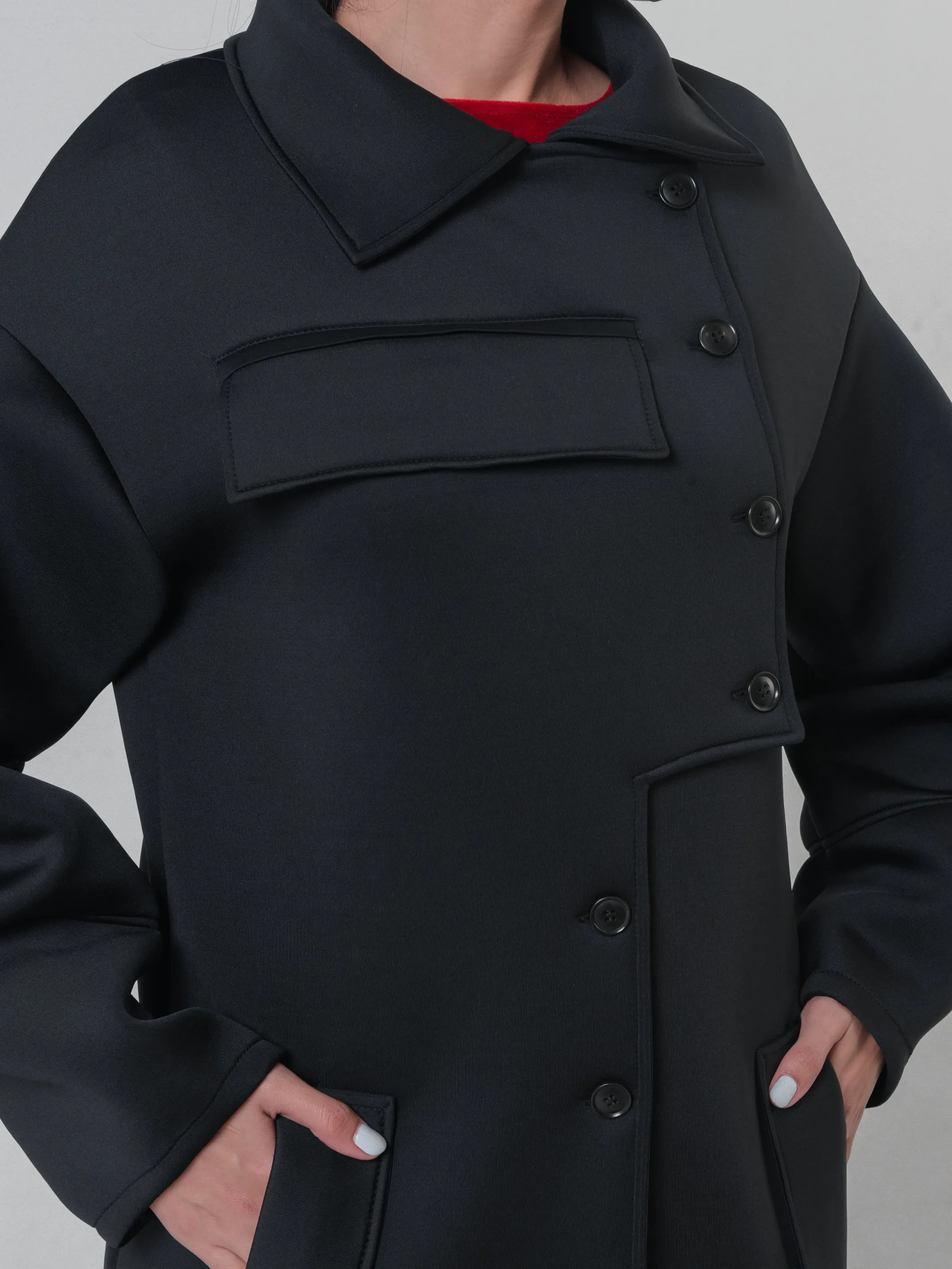 Long Black Neoprene Coat