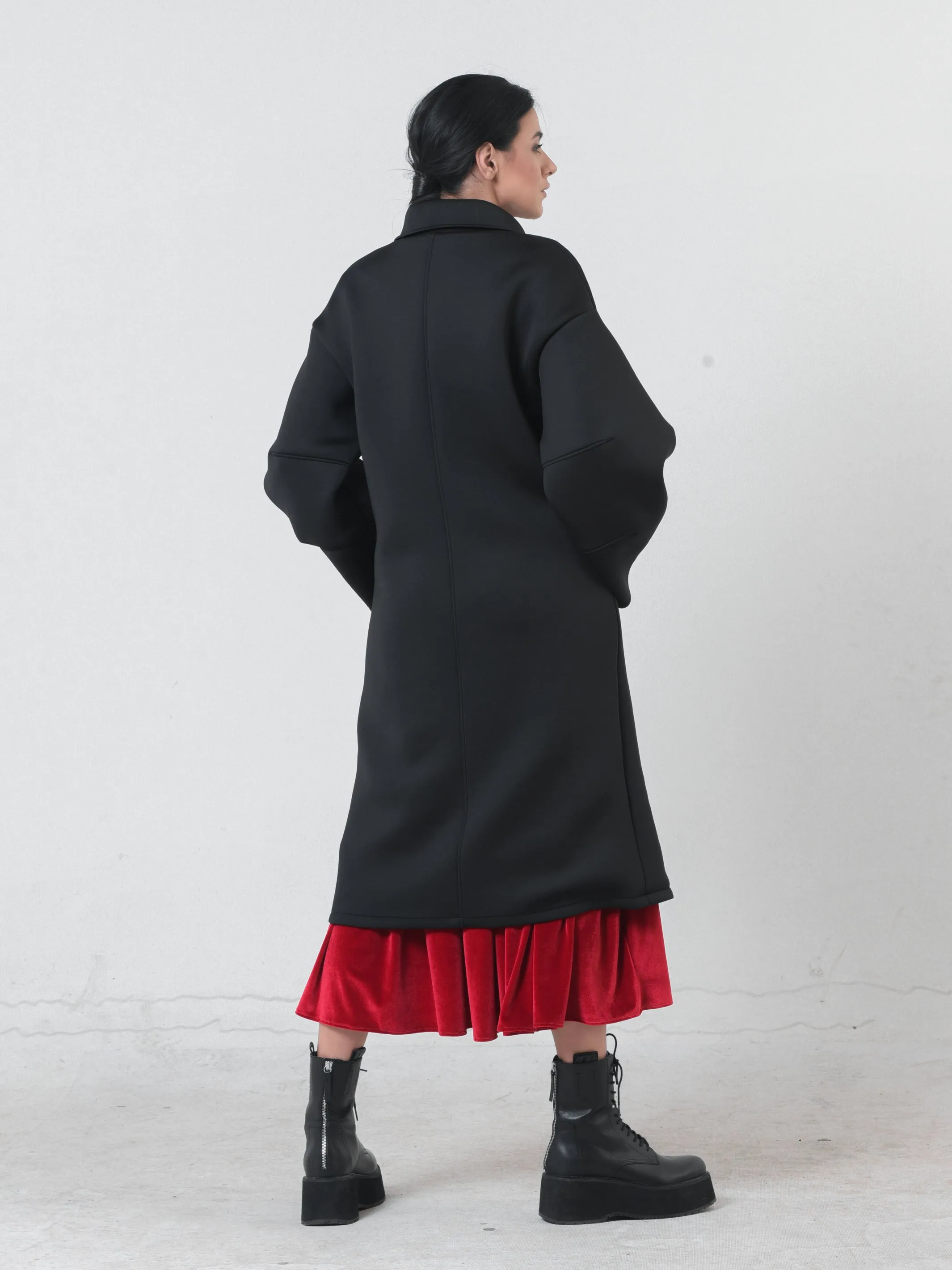 Long Black Neoprene Coat