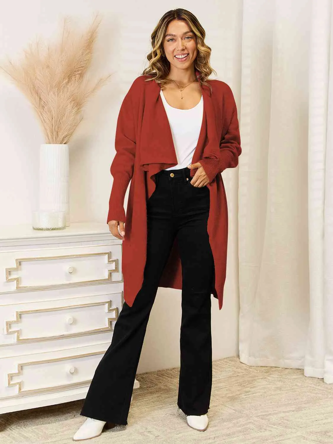 Long Sleeve Open Front Longline Cardigan