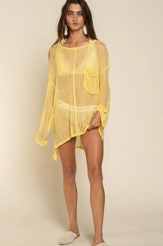 Loose Fit See-through Boat Neck POL Sweater