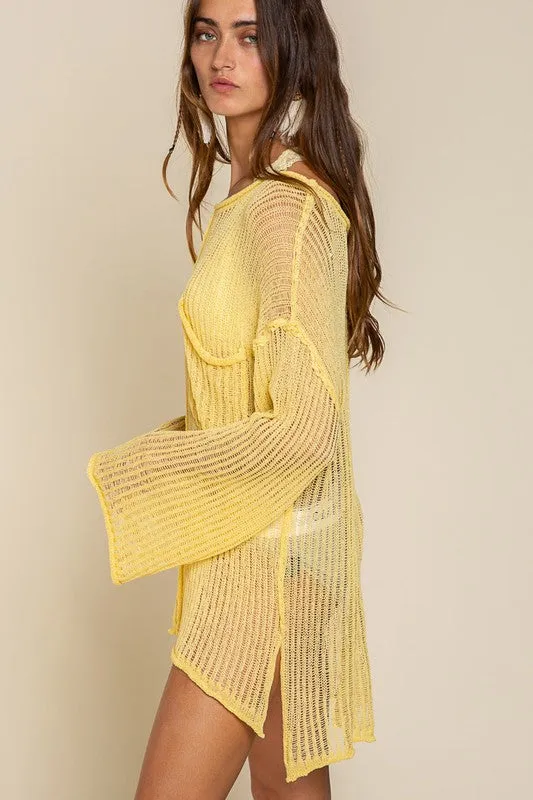 Loose Fit See-through Boat Neck POL Sweater