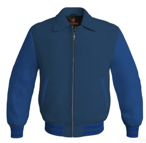 Luxury Bomber Classic Jacket Navy Blue Body and Blue Leather Sleeves