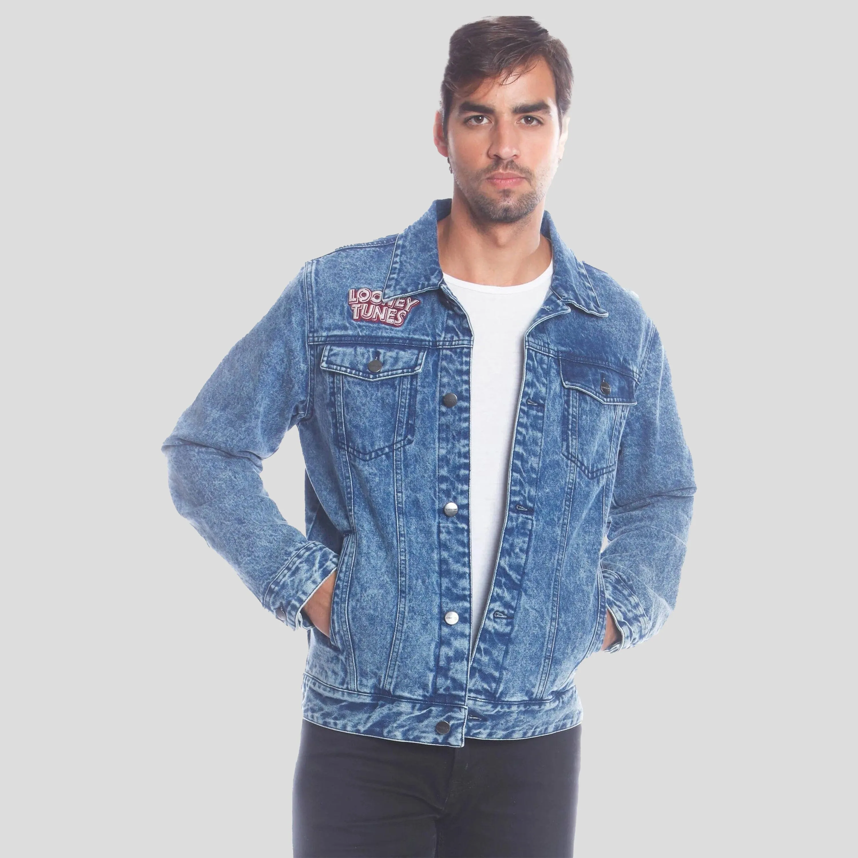 Members Only Men's Denim Looney Tunes Bugs Placement Jacket