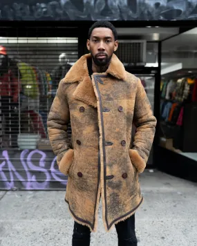 MEN SHEARLING- DISTRESSED RUST 3/4 PEACOAT STYLE