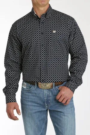 Men's Cinch Navy Square Print Long Sleeve Button Down Shirt