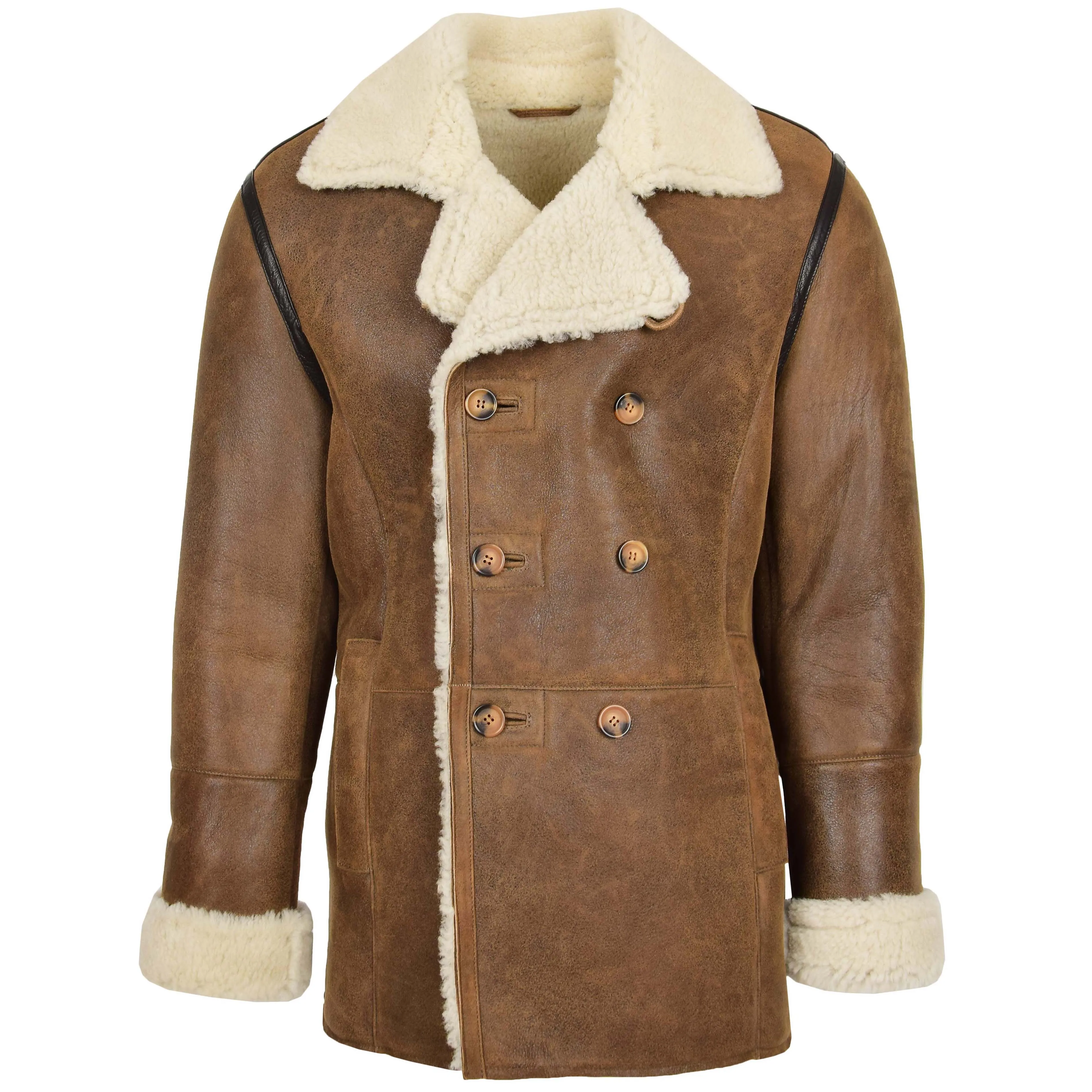 Mens Double Breasted Sheepskin Jacket Theo Cognac