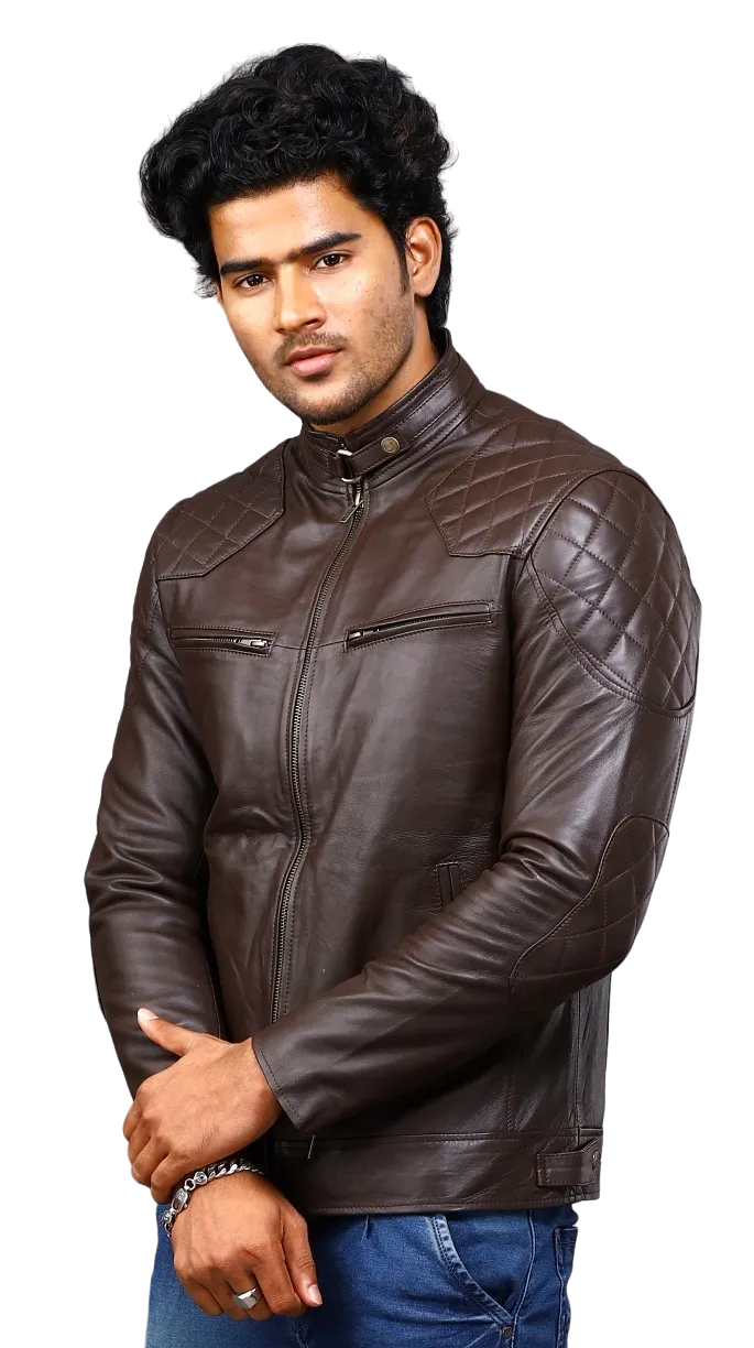 MENS LEATHER JACKET 41002 (BROWN)