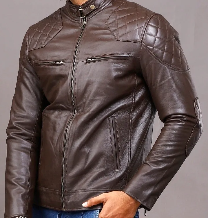 MENS LEATHER JACKET 41002 (BROWN)