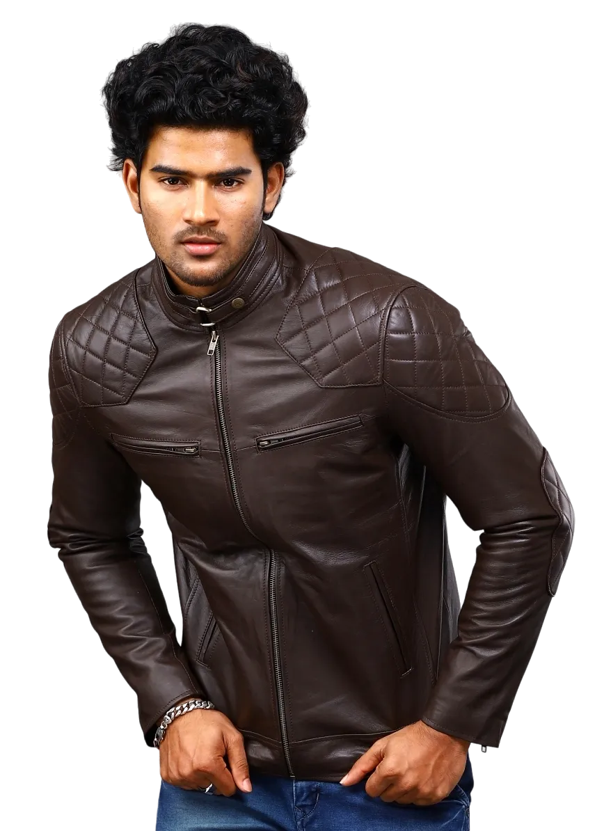 MENS LEATHER JACKET 41002 (BROWN)