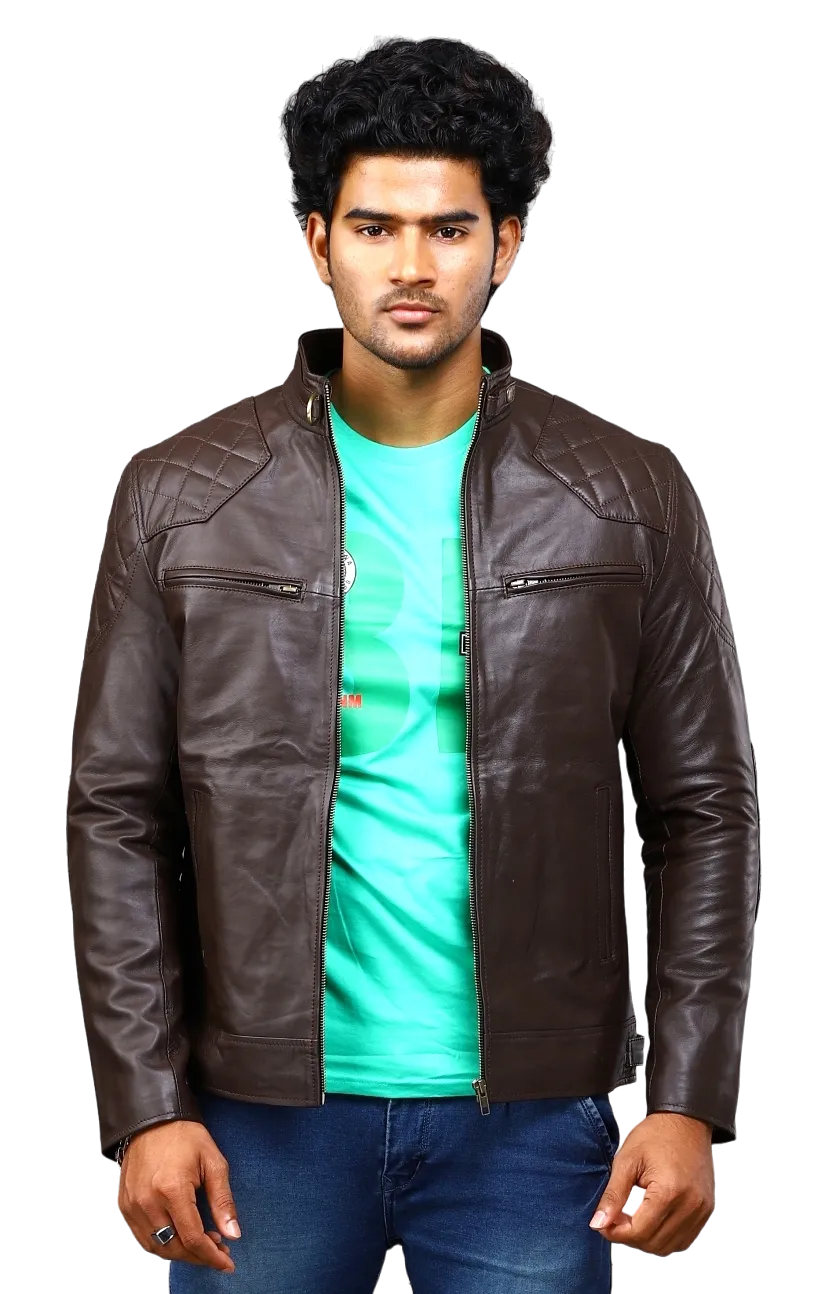 MENS LEATHER JACKET 41002 (BROWN)