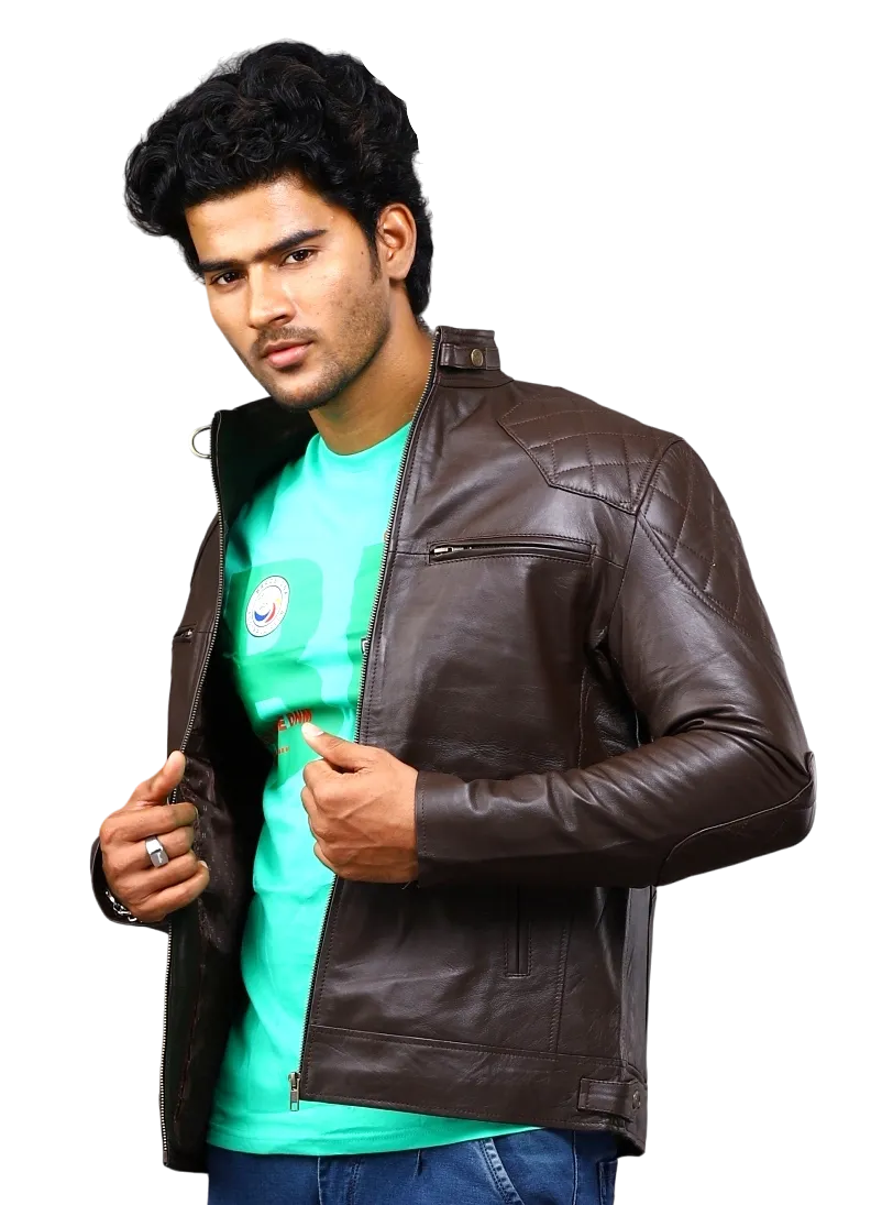 MENS LEATHER JACKET 41002 (BROWN)