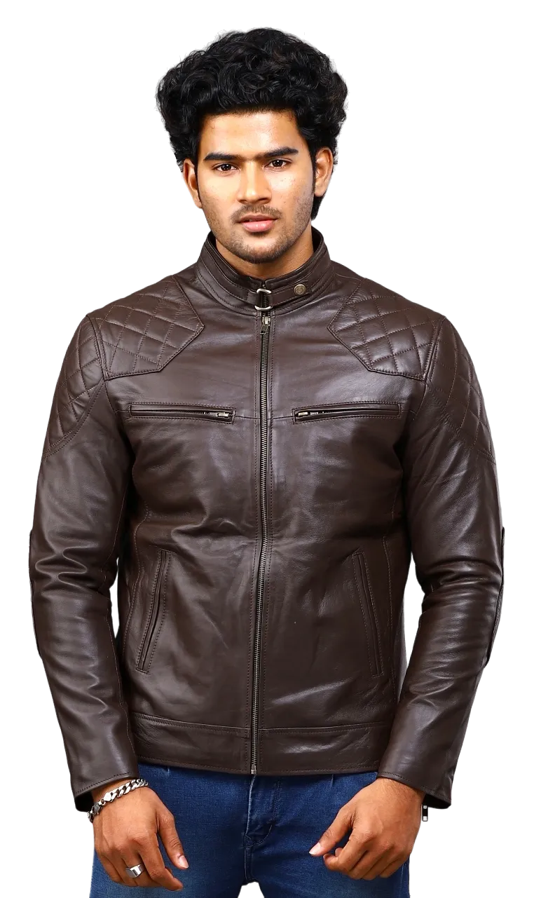 MENS LEATHER JACKET 41002 (BROWN)