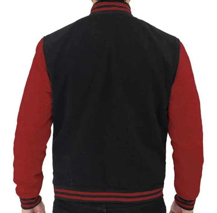 Men's Maroon and Black Baseball Varsity Jacket