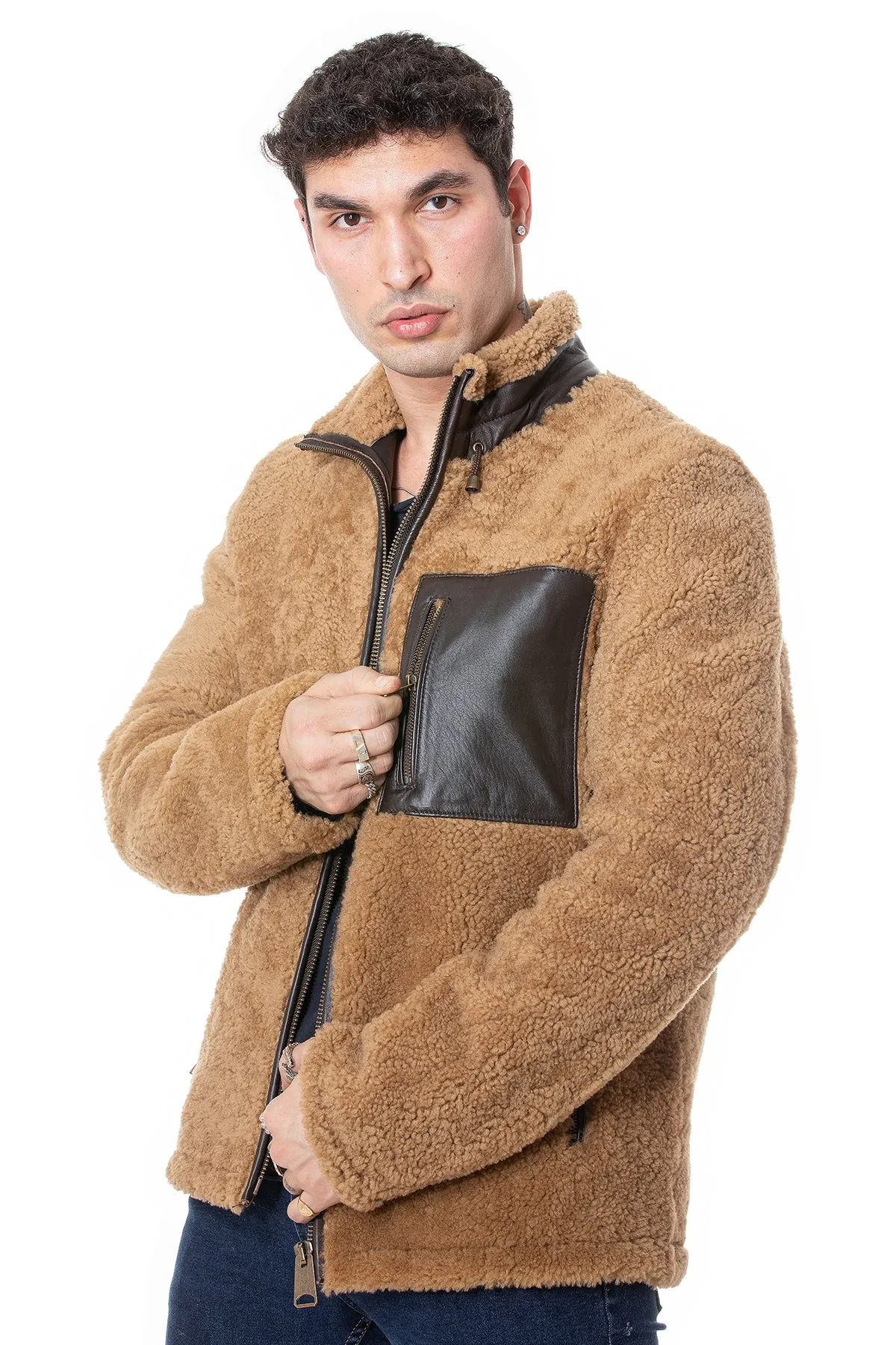 Men's Shearling Teddy Coat, Ginger Curly Outer Wool