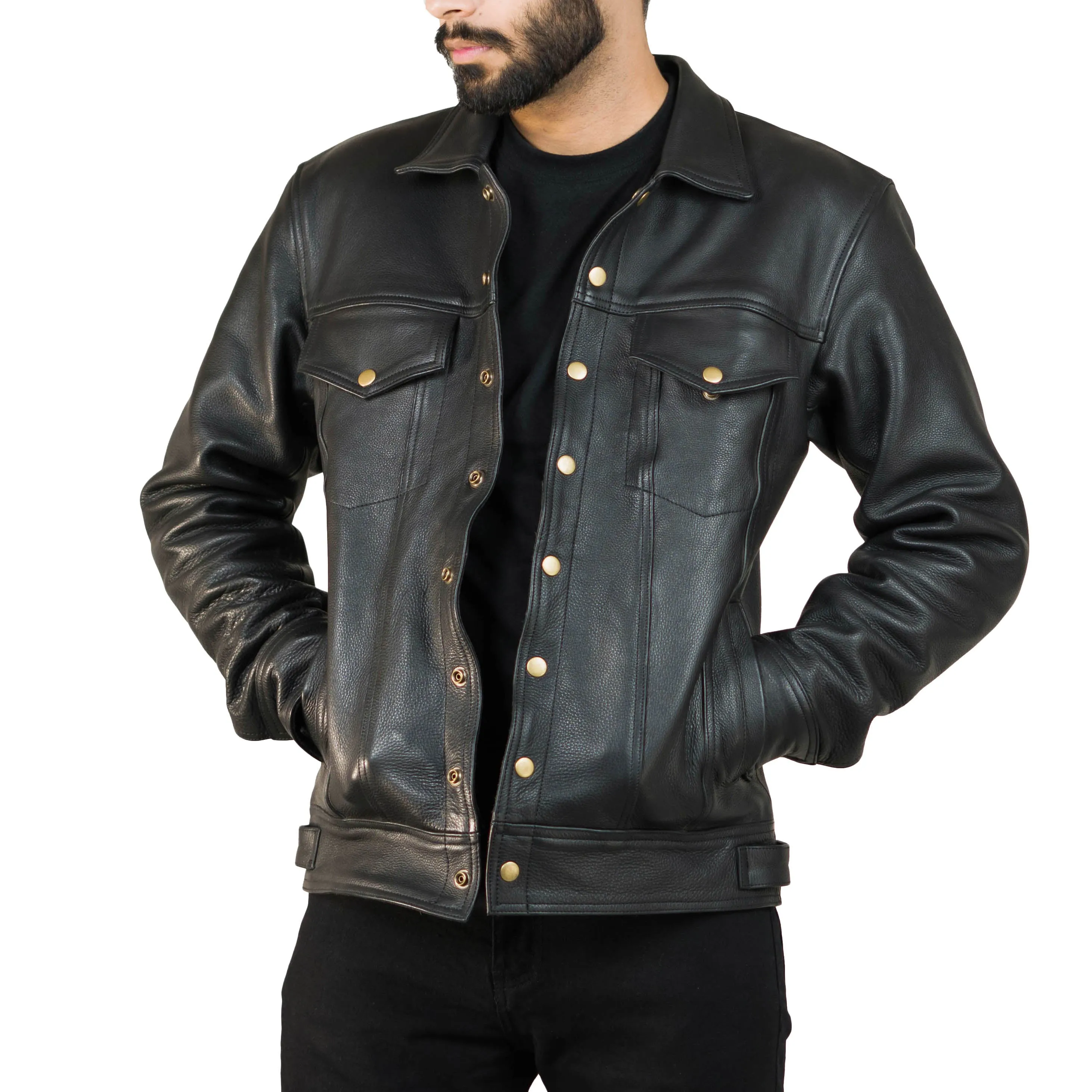 Men's Smart Casual Leather Jacket w/ Shirt Collar - Maximus