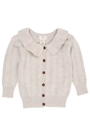 MERINO PATTERN CARDIGAN W. COLLAR - PALE CREAM MELANGE