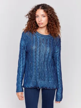 Metallic Cable Knit Sweater - Blue