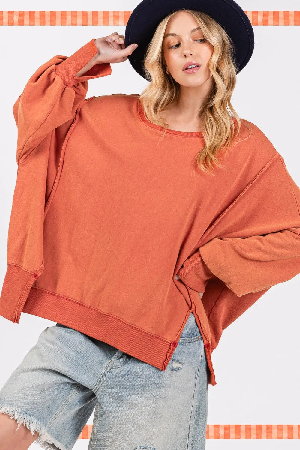 Mineral Wash Side Slit Oversized Sweatshirt