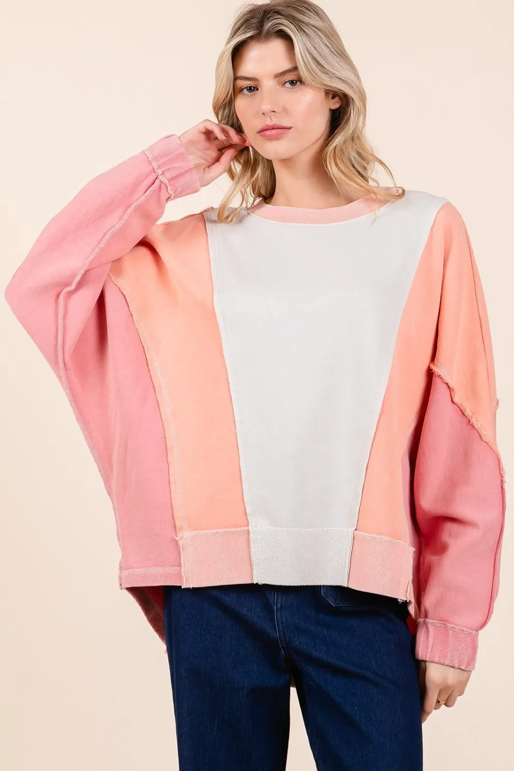 Mittoshop Mineral Wash Color Block Sweatshirt