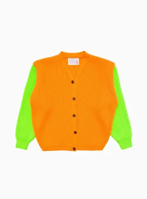 Neon Beacon Merino Wool Cardigan Orange