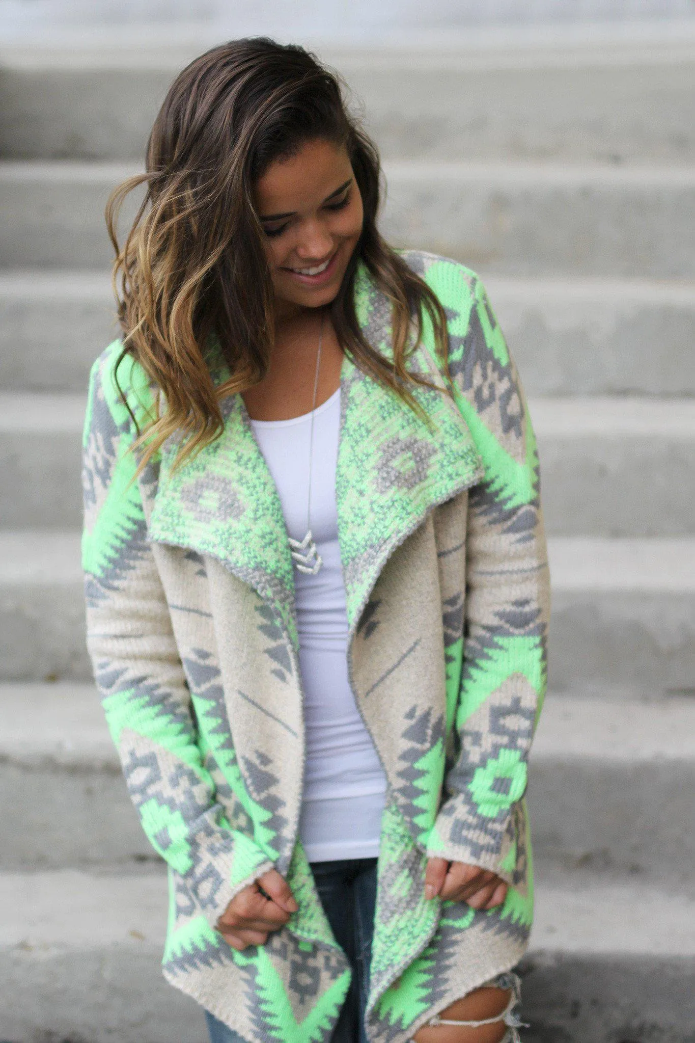 Neon Lime and Gray Aztec Cardigan