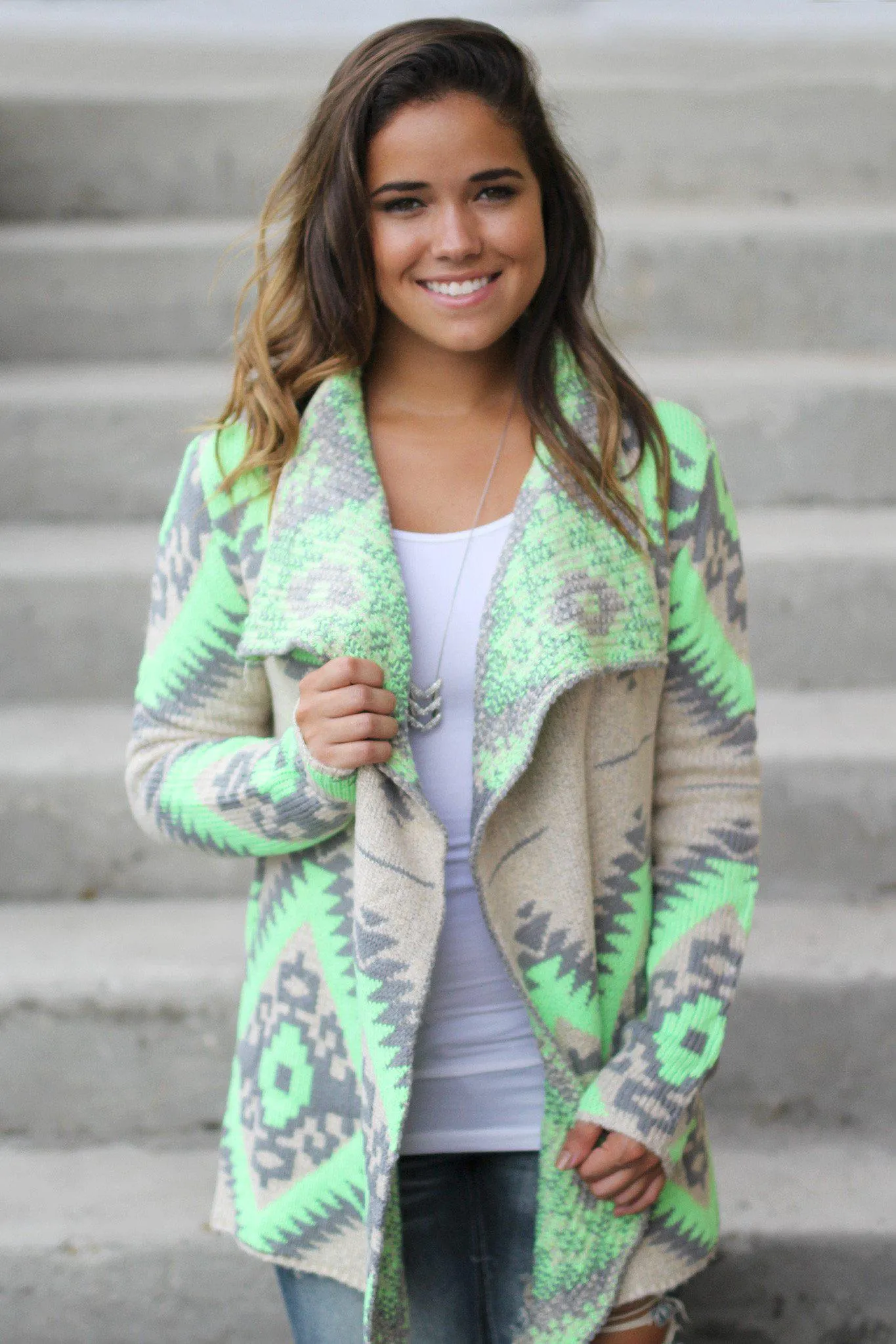 Neon Lime and Gray Aztec Cardigan