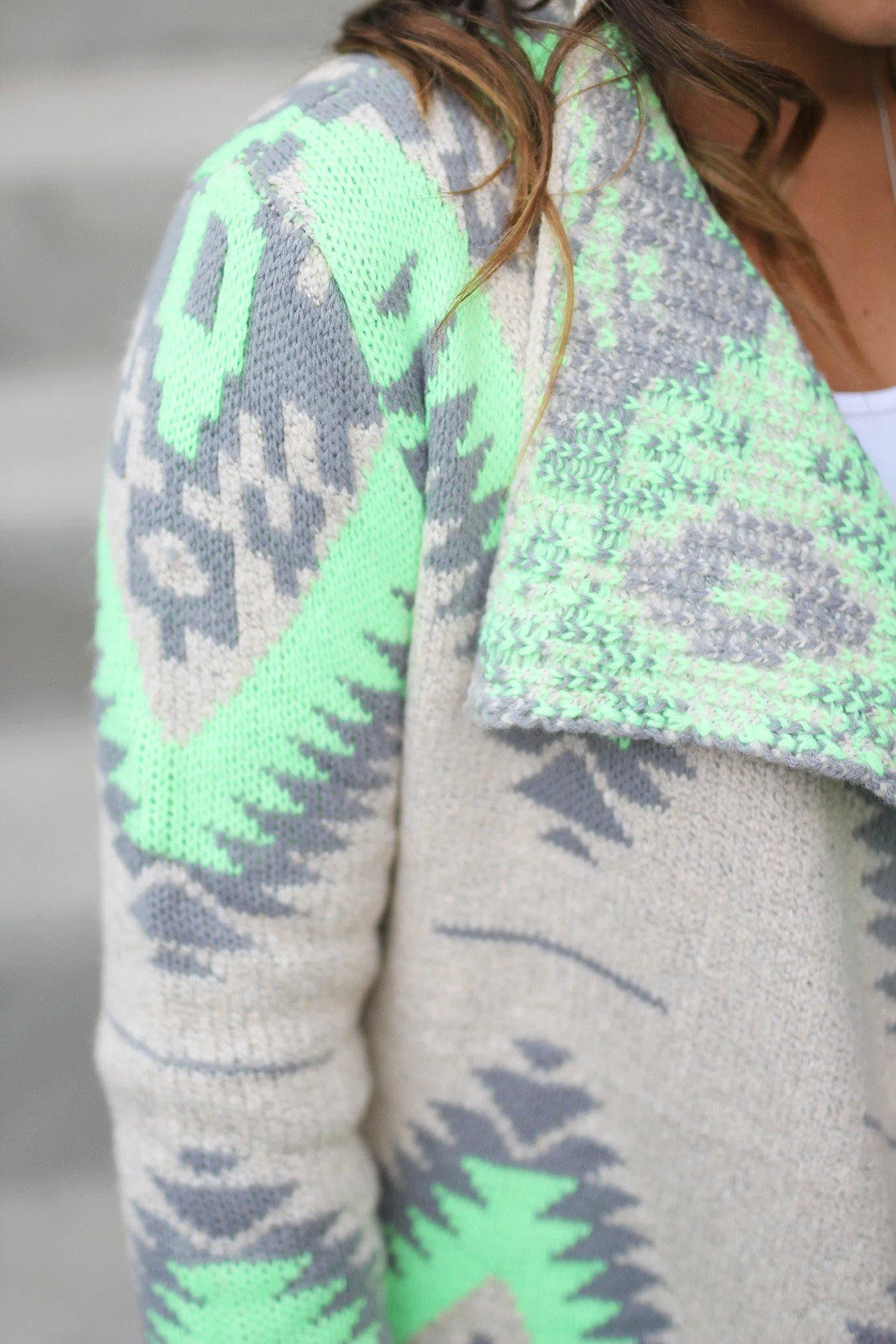 Neon Lime and Gray Aztec Cardigan