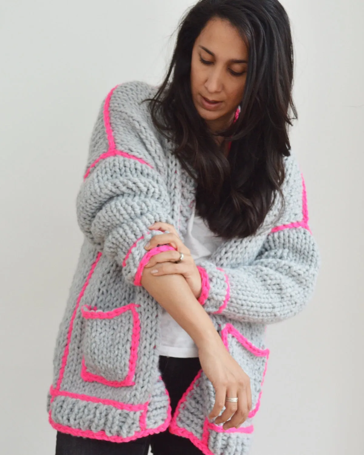 Neon Outline Cardi - Downloadable Chunky Knitting Pattern