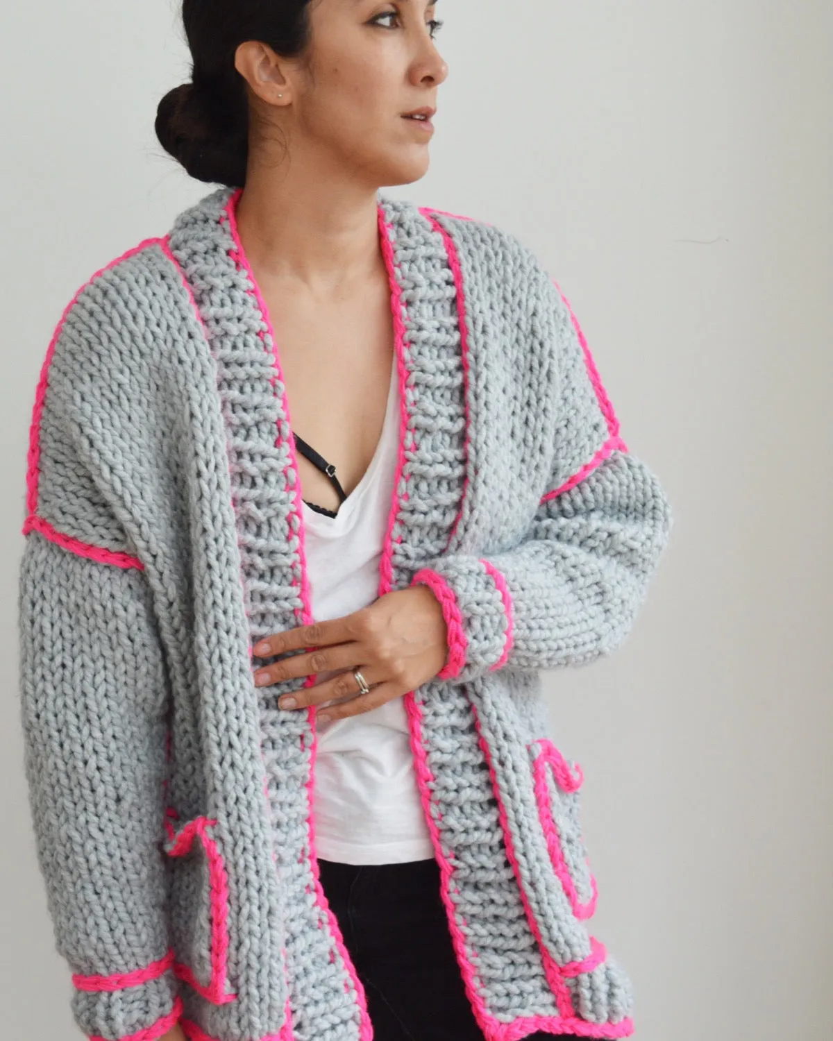 Neon Outline Cardi - Downloadable Chunky Knitting Pattern