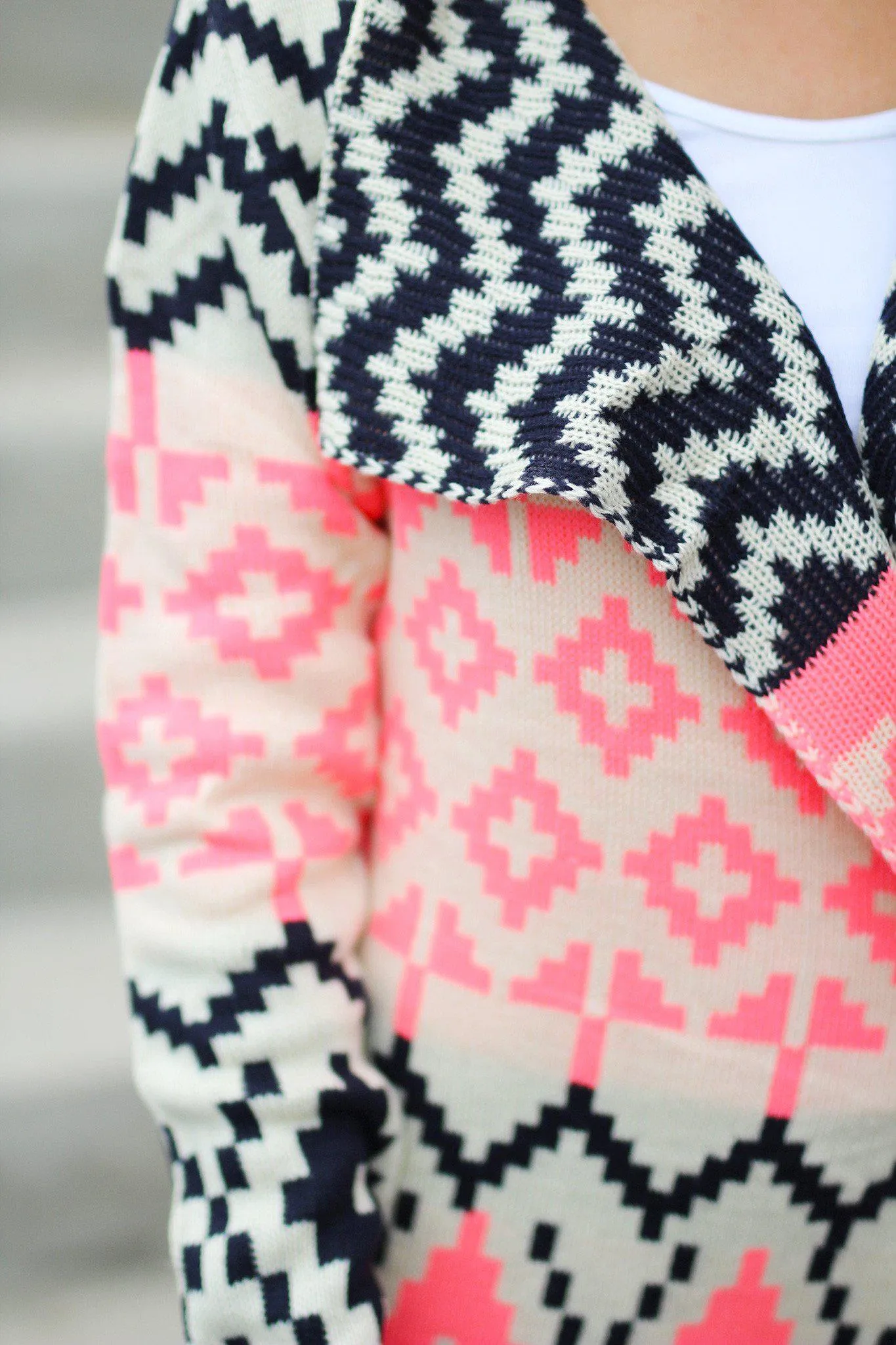 Neon Pink and Navy Printed Cardigan