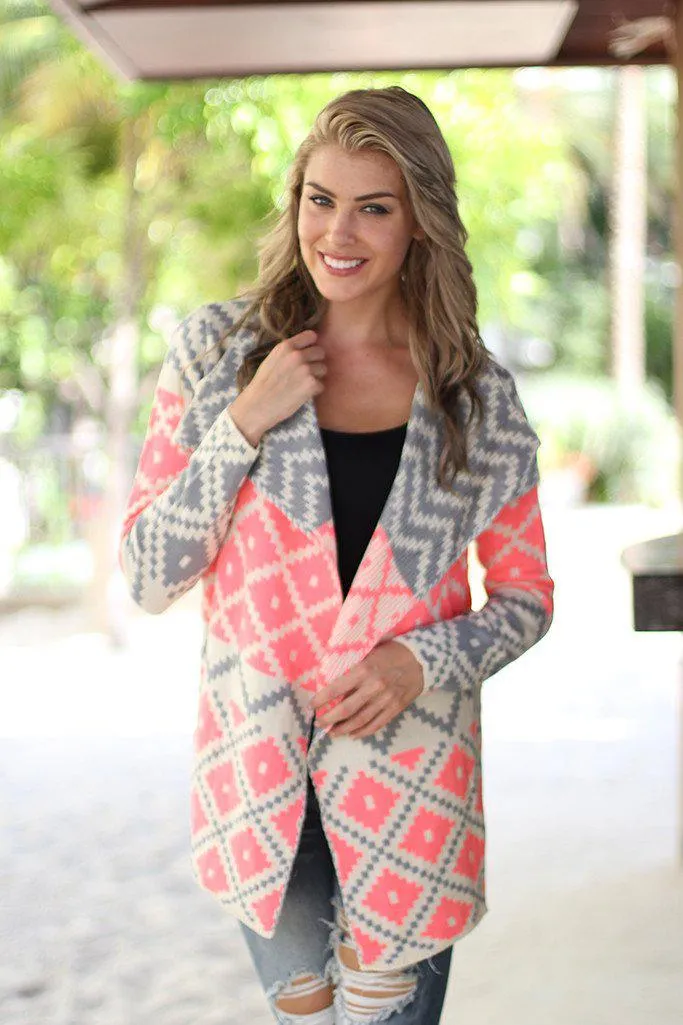 Neon Pink Long Cardigan