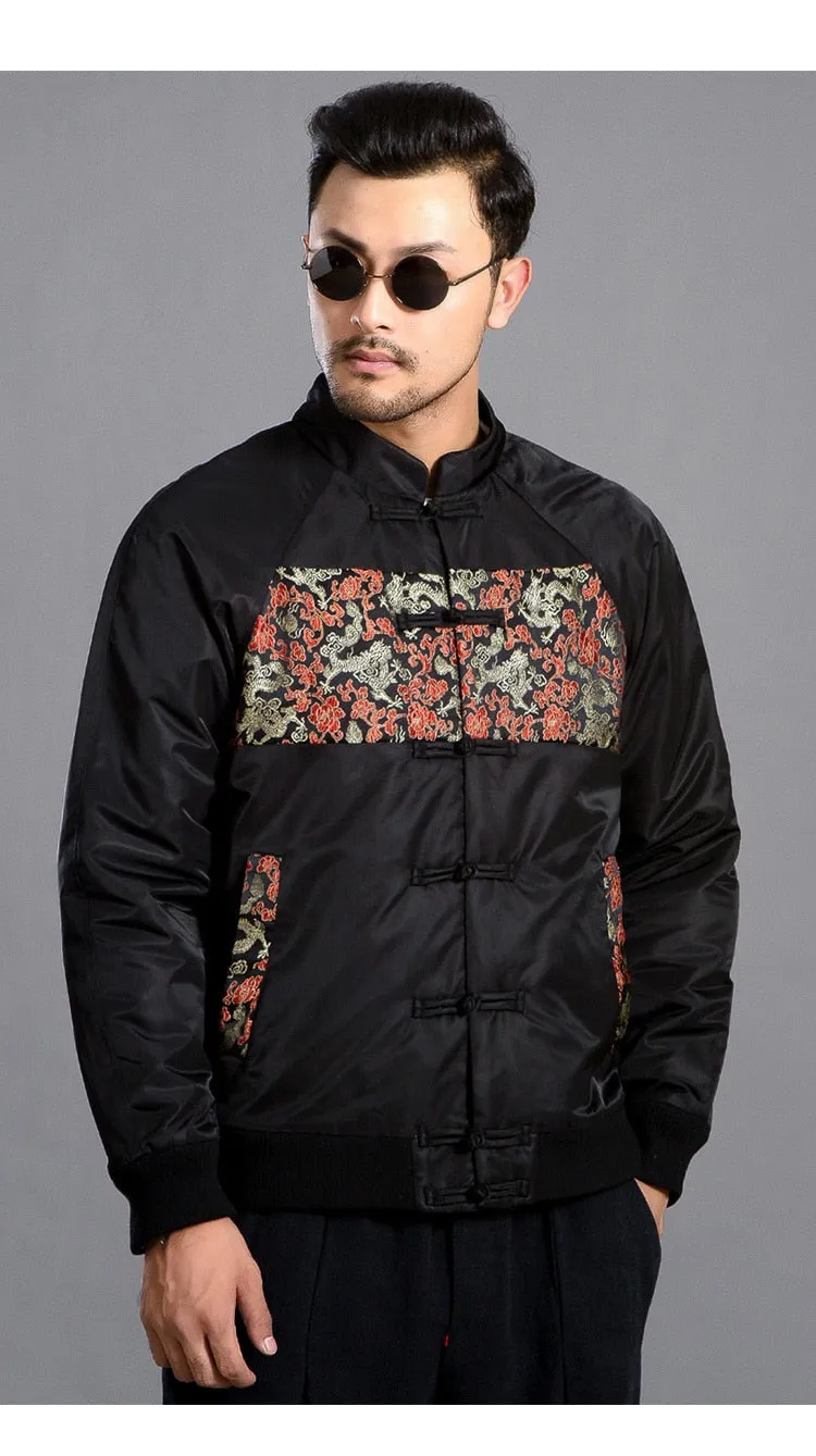 New Mandarin Embroidered Pattern with Chinese Button Men Jacket