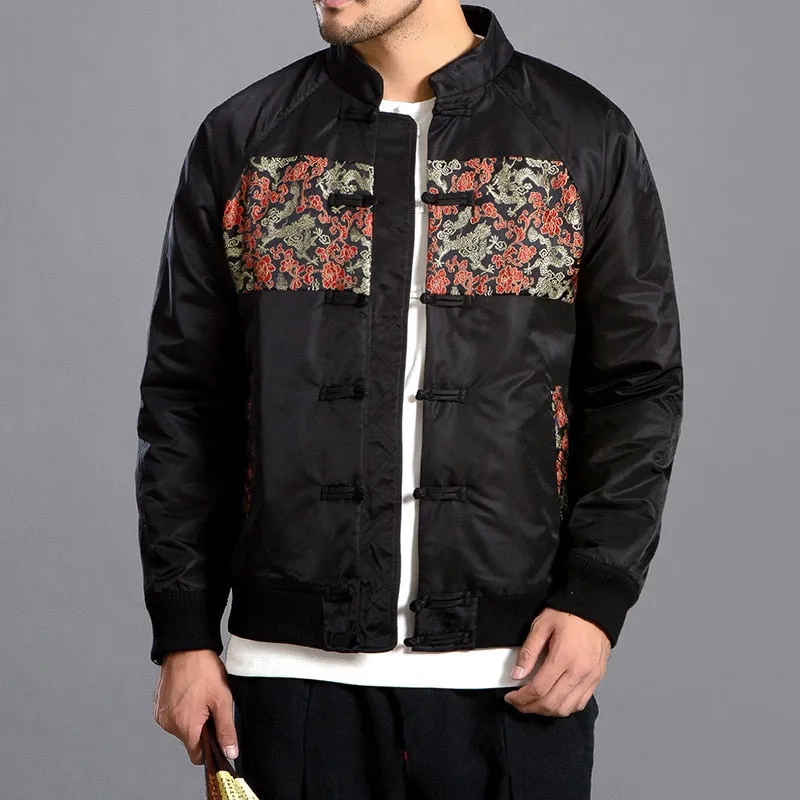 New Mandarin Embroidered Pattern with Chinese Button Men Jacket