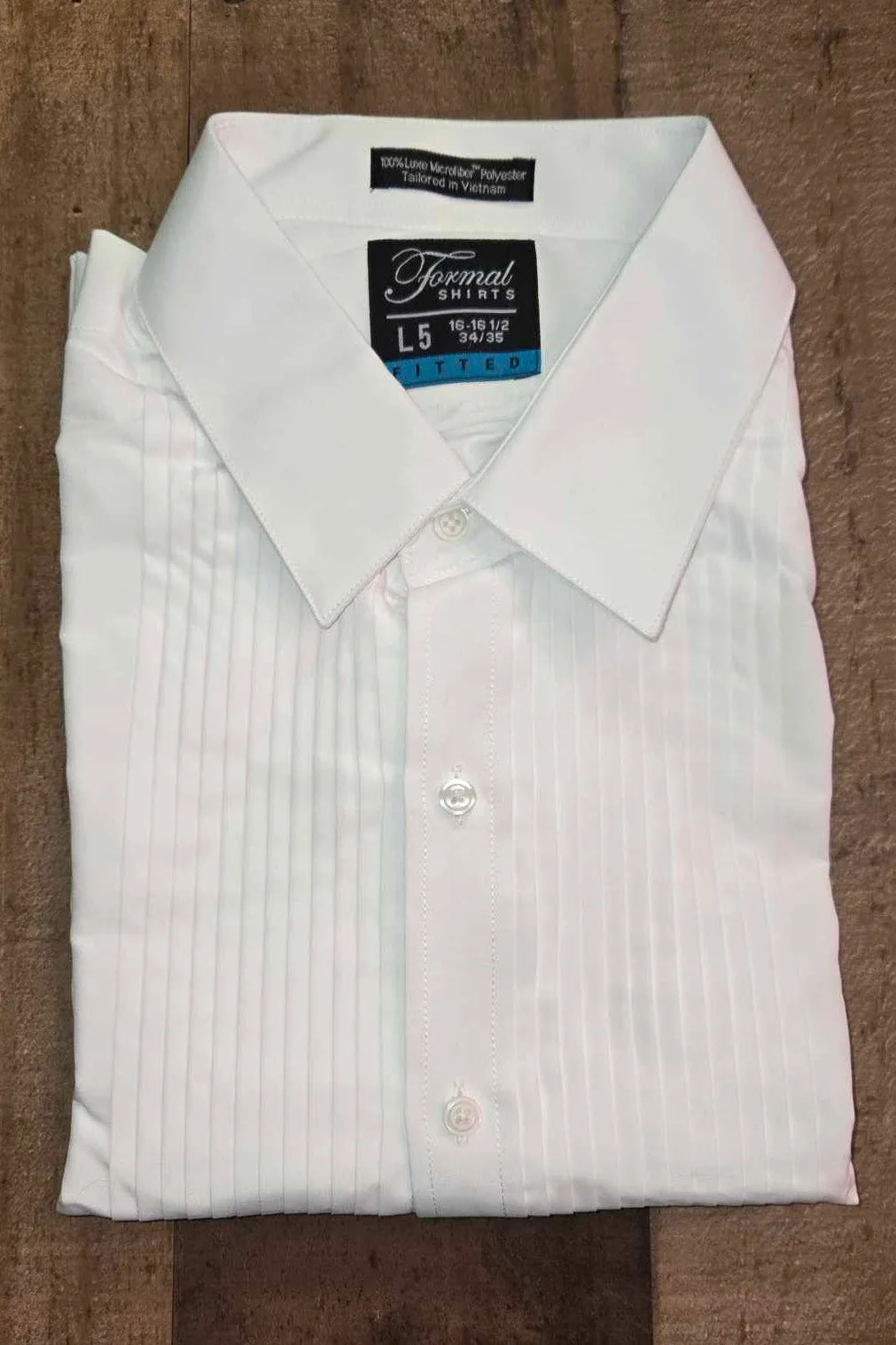 New Slim Fitted 1/4" Pleat Laydown Collar White Tuxedo Shirt