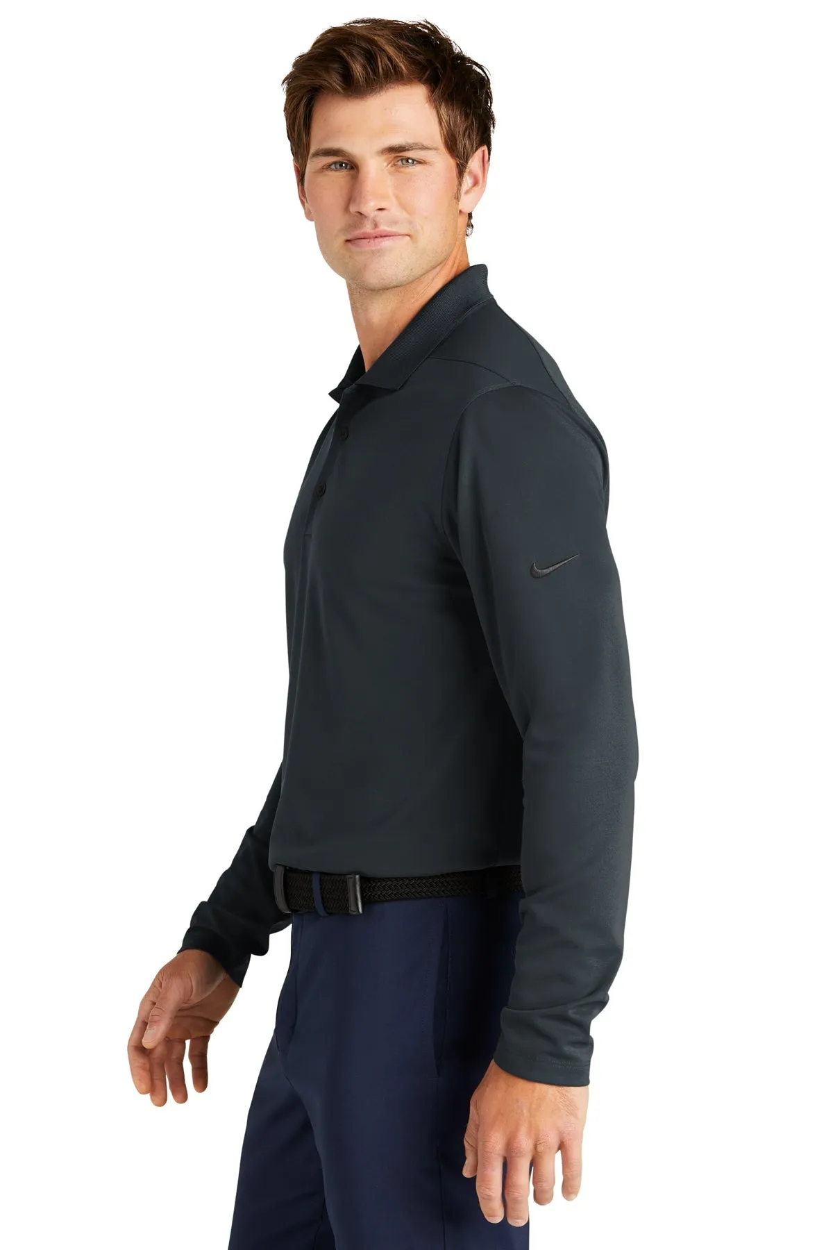 Nike Dri-FIT Micro Pique Long Sleeve Custom Polos, Anthracite