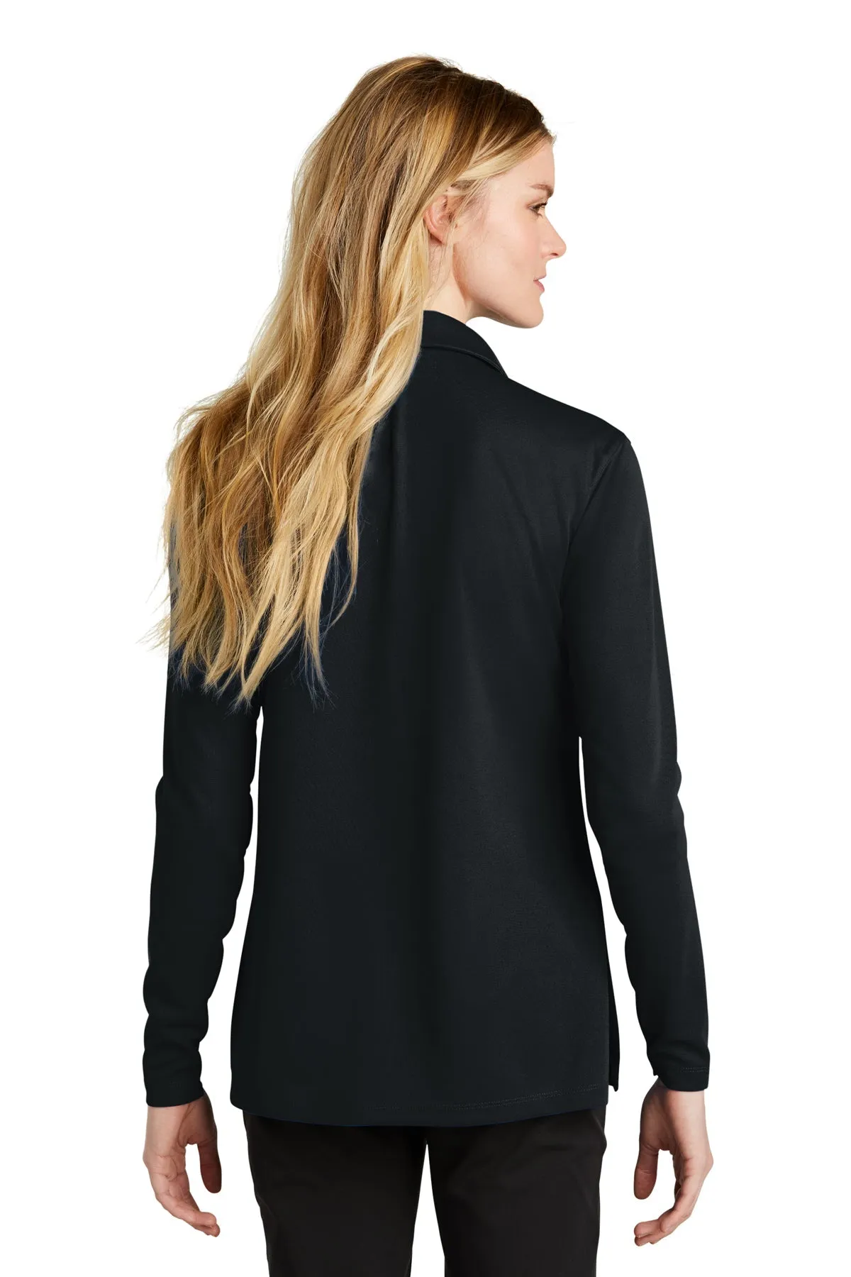 Nike Ladies Dri-FIT Micro Pique Long Sleeve Custom Polos, Black