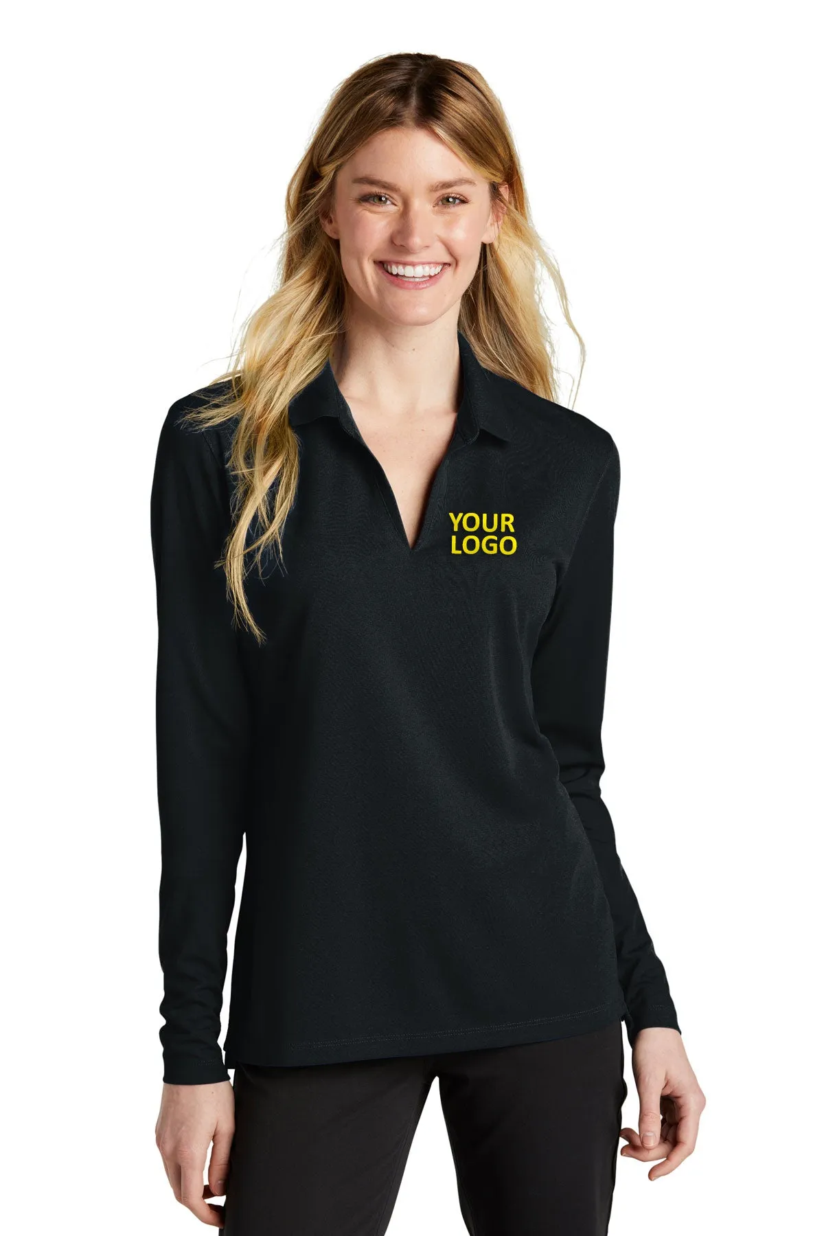 Nike Ladies Dri-FIT Micro Pique Long Sleeve Custom Polos, Black