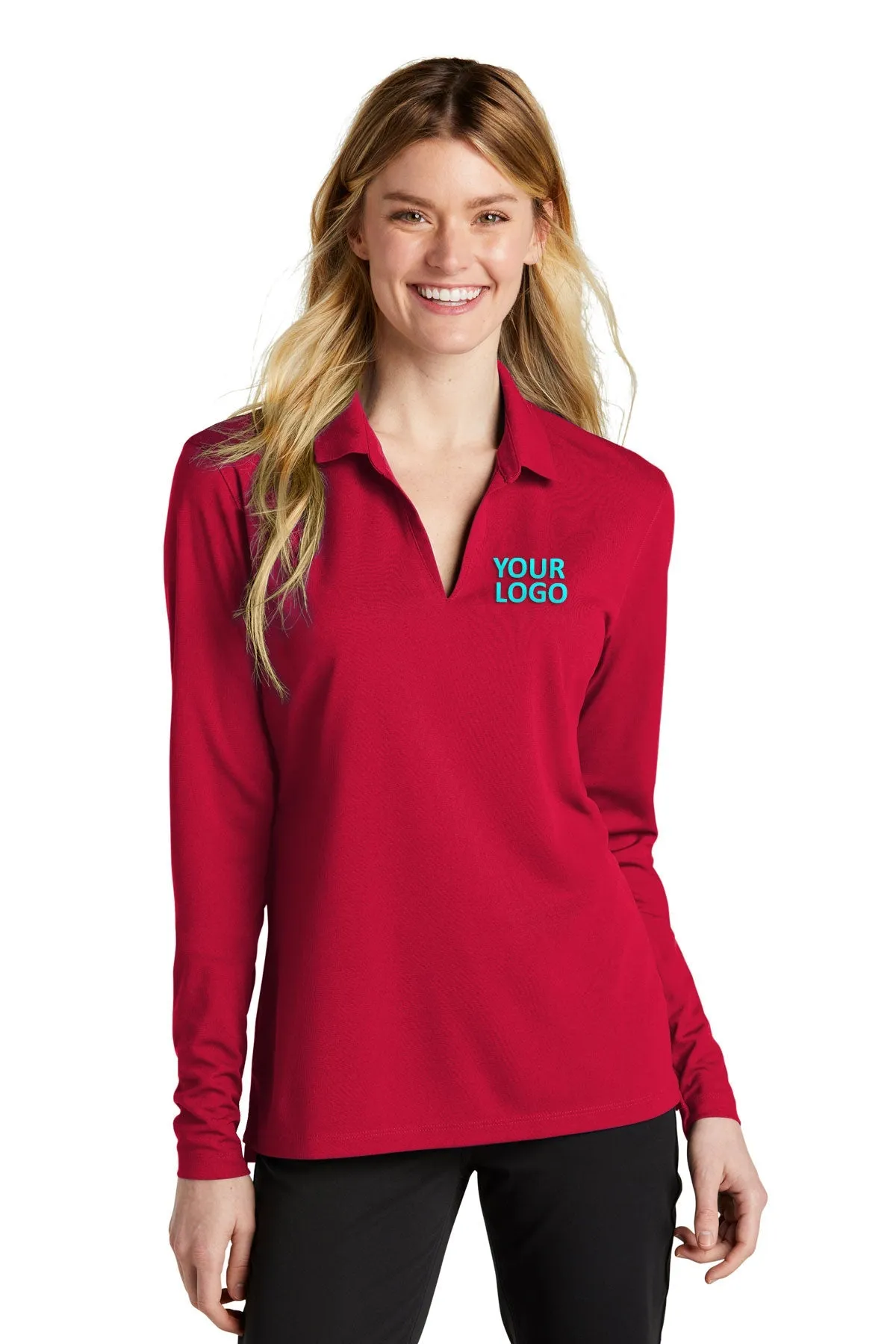 Nike Ladies Dri-FIT Micro Pique Long Sleeve Custom Polos, University Red