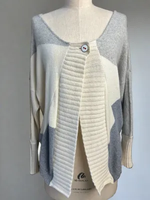 Nimpy Clothing upcycled 100% cashmere grey and white boxy cardigan medium