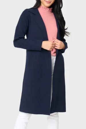 Notch Collar Double Knit Long Cardigan