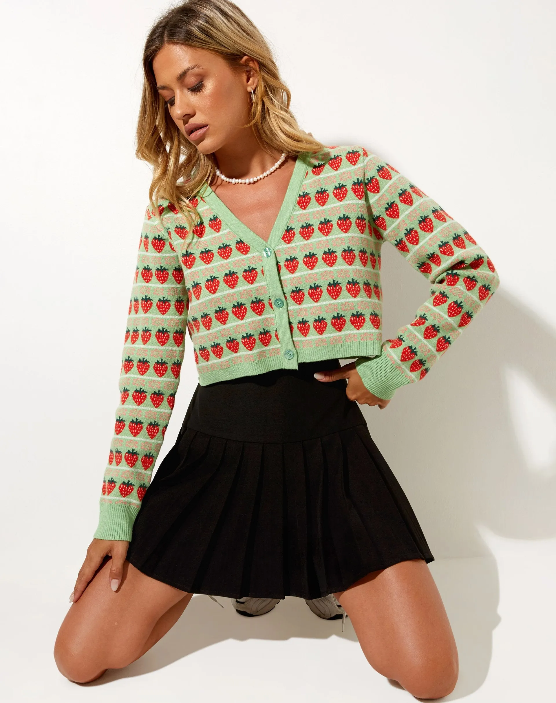 Olina Cardi in Mint String Of Strawberries