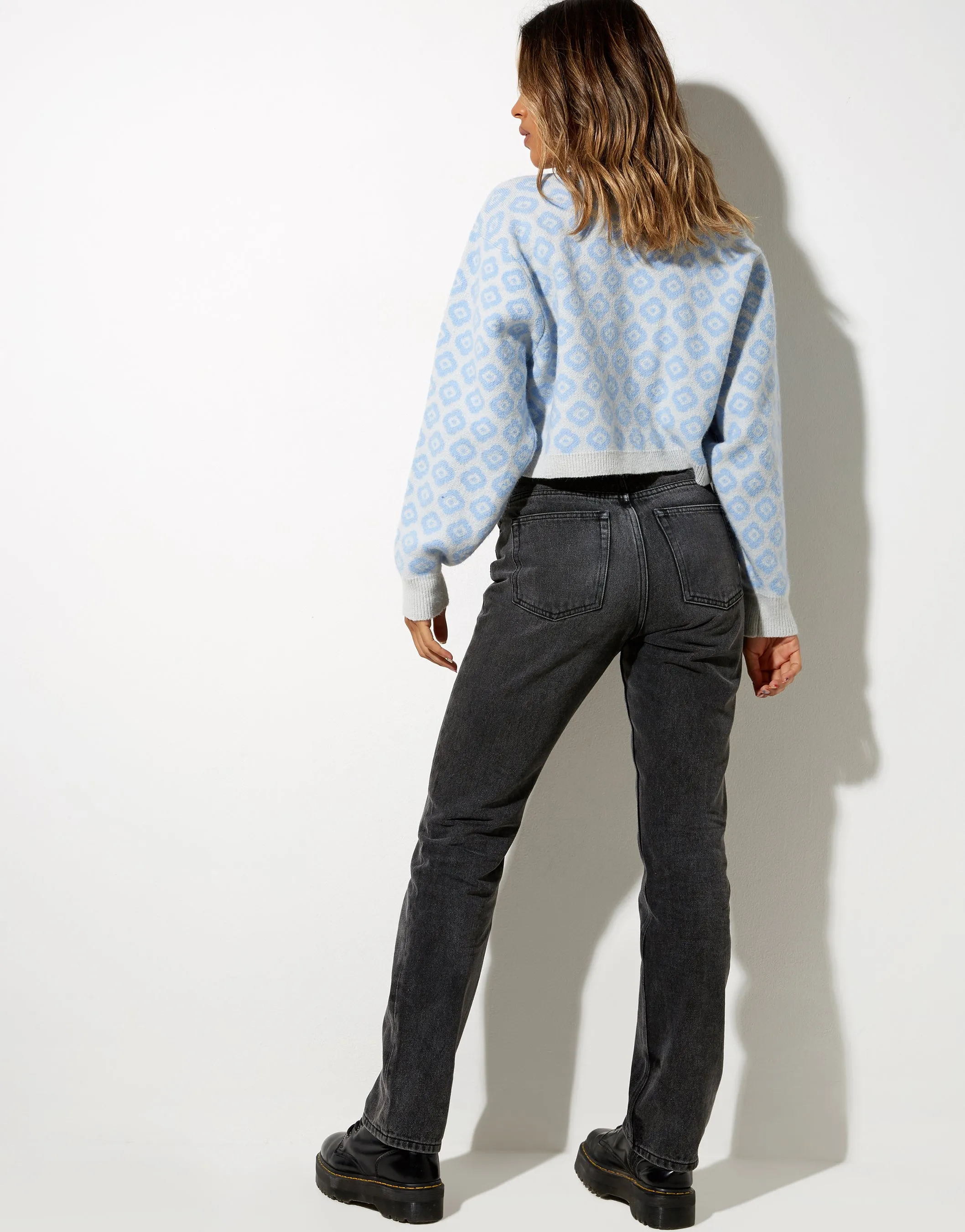 Olina Cropped Cardi in Knit Tonal Blue Daisy