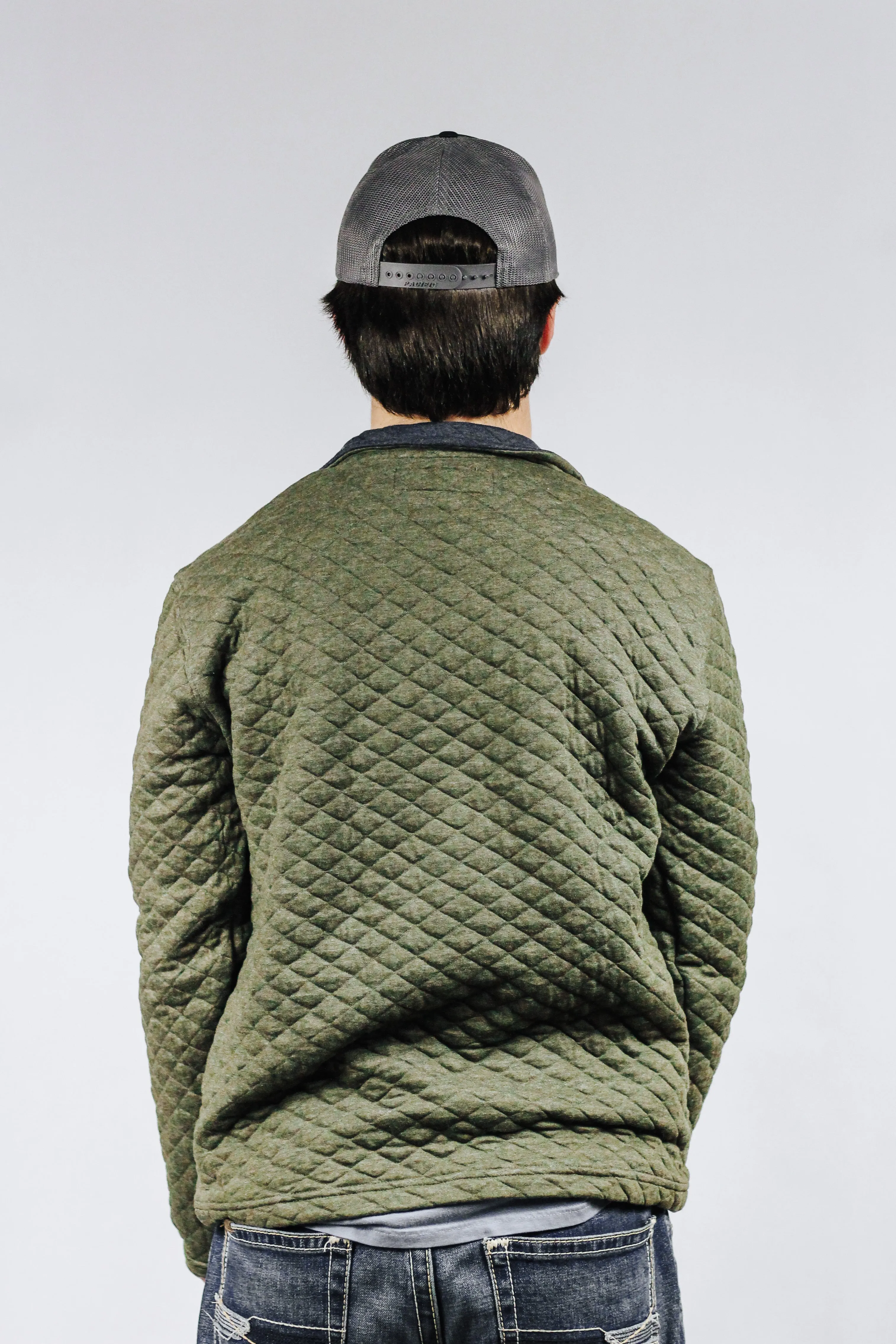 Olive Half Zip Quilted Mens Pullover