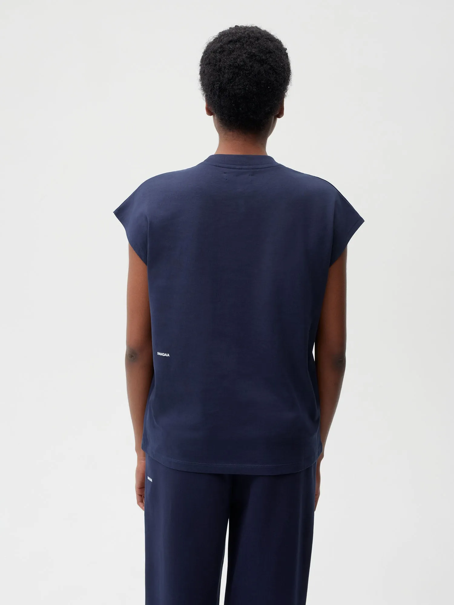 Organic Cotton Cropped Shoulder T-shirt with C-FIBER™ Core—navy blue