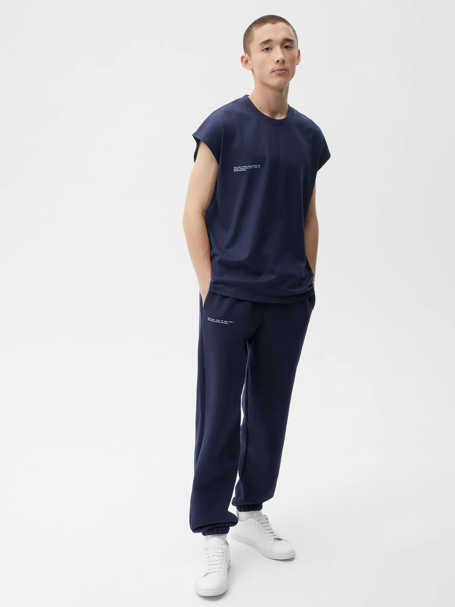 Organic Cotton Cropped Shoulder T-shirt with C-FIBER™ Core—navy blue