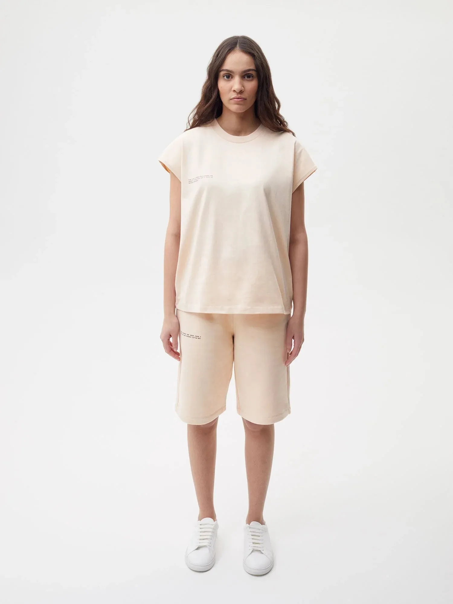 Organic Cotton Cropped Shoulder T-shirt with C-FIBER™ Core—sand