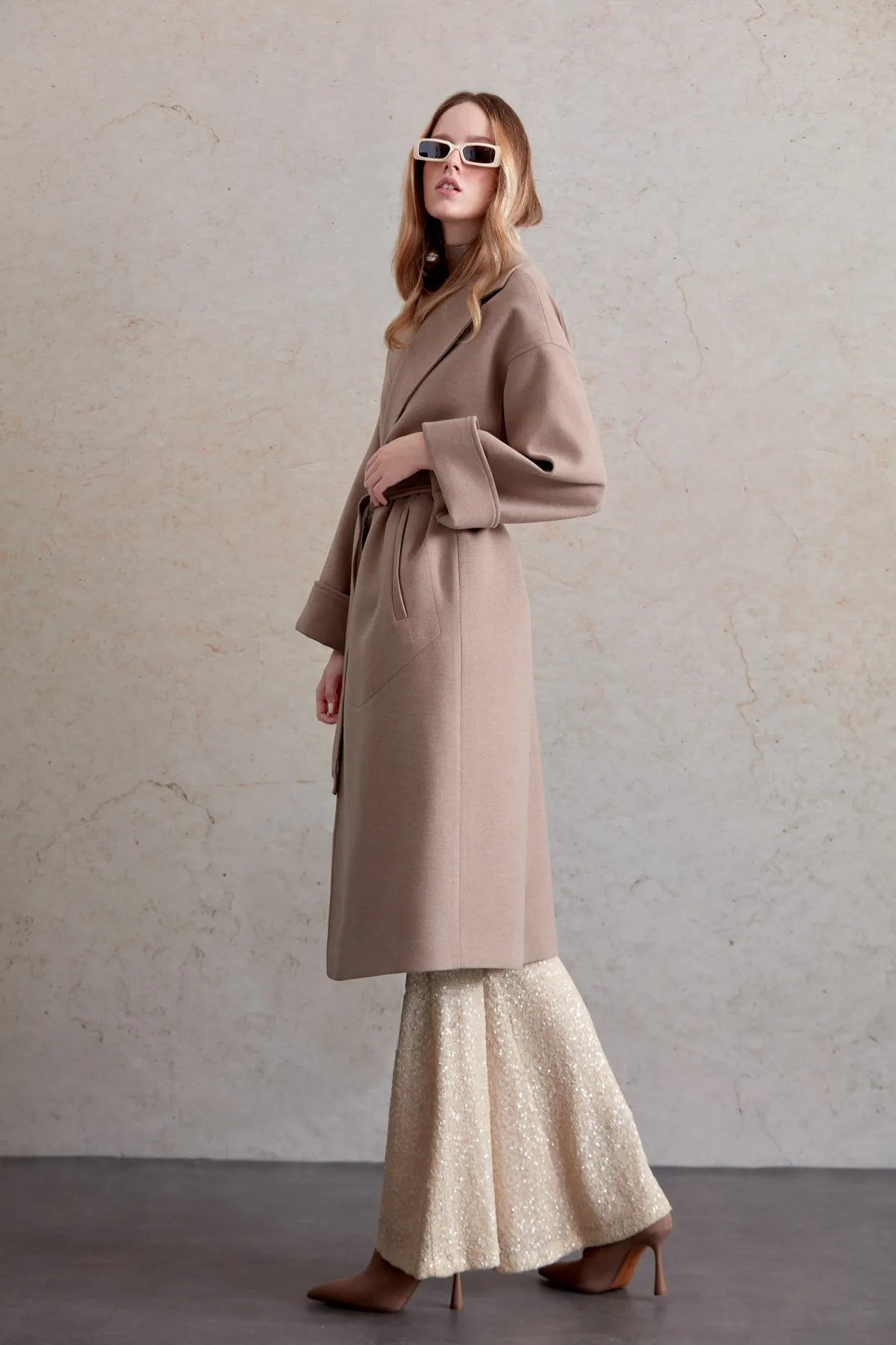 Oversize Michelle Belted Peak Lapel Coat