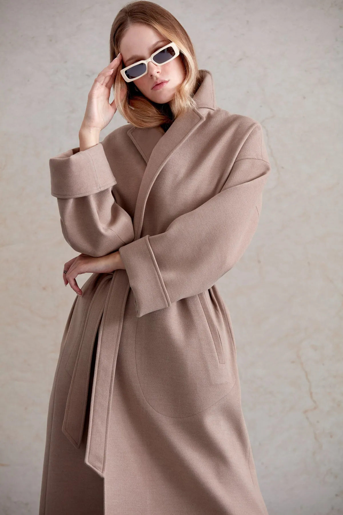 Oversize Michelle Belted Peak Lapel Coat