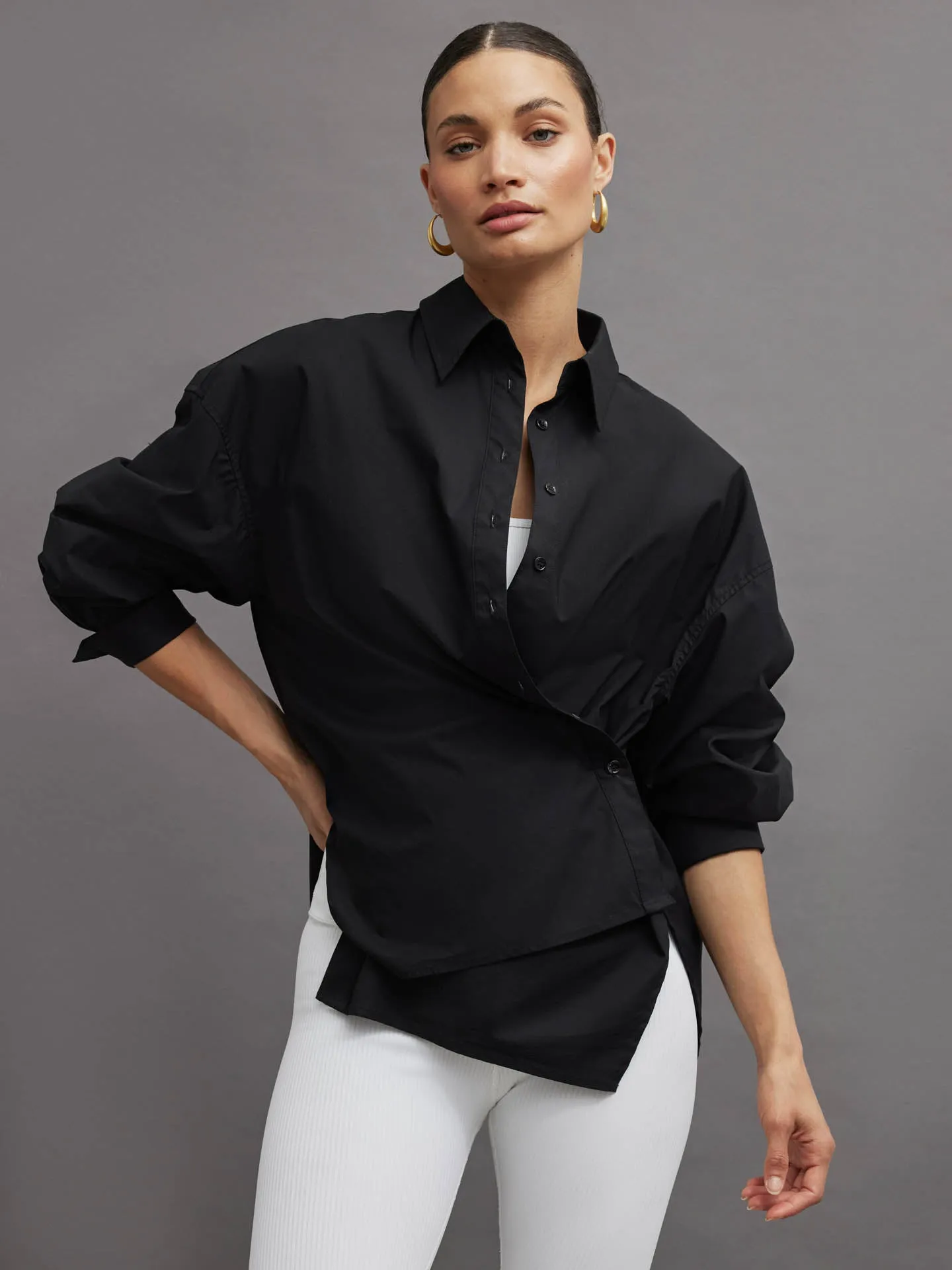 Oversized Button Up Shirt - Black